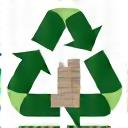 An infographic icon showing a recycling symbol with an arrow pointing to a reusable box.
